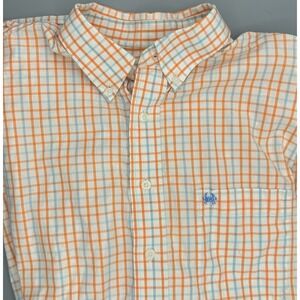Coast Long Sleeve Button Down Mens Shirt Pawleys Island Orange Blue Plaid Size L